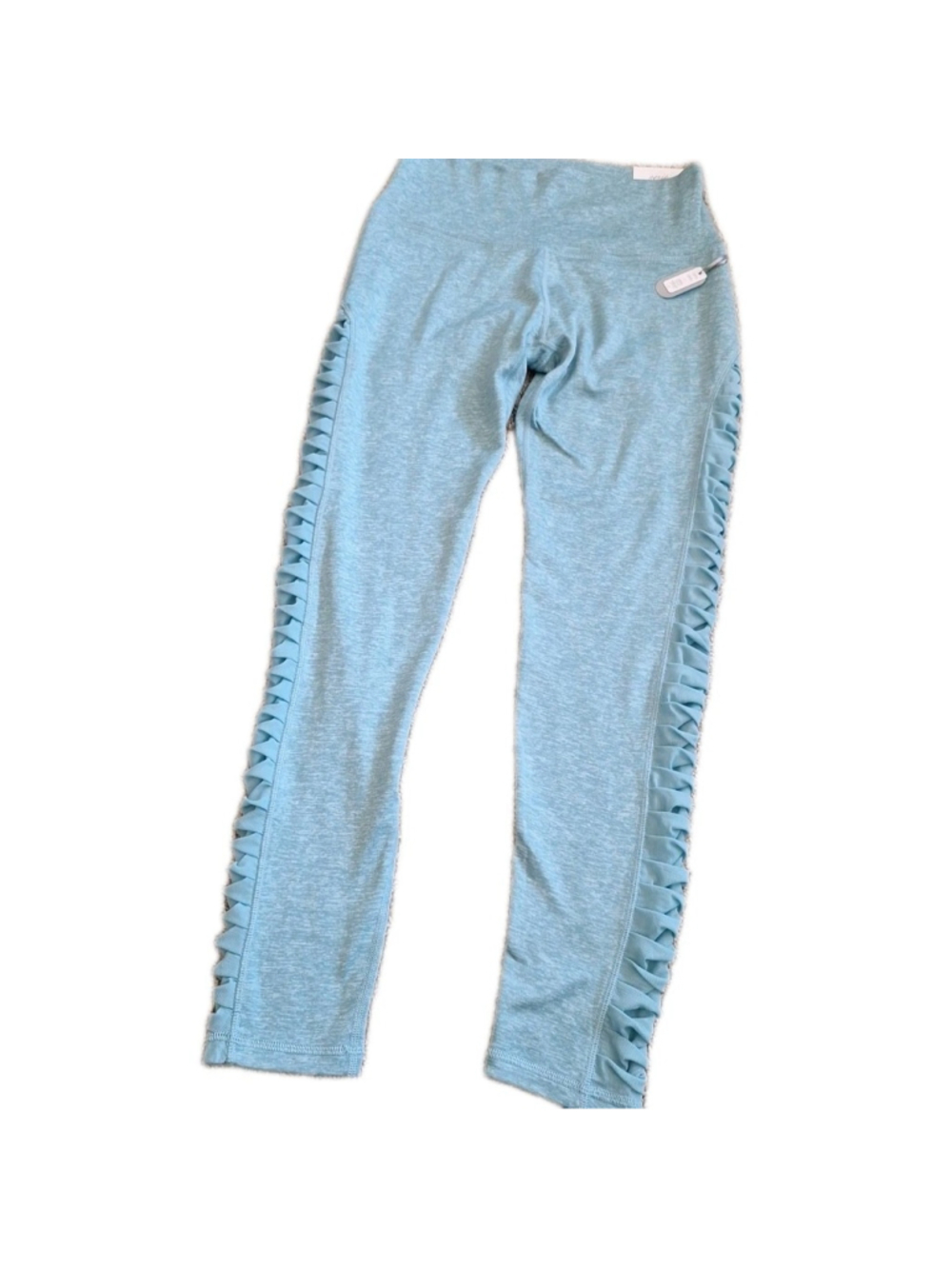NWT Aerie Chill Play Move Aqua Blue Leggings Womens L Pleated Sheer Side Hi-Rise